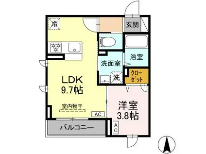Dスクエア乞田(1LDK/2階)の間取り写真
