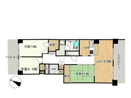 グランステイツ六甲(3LDK/3階)の間取り写真