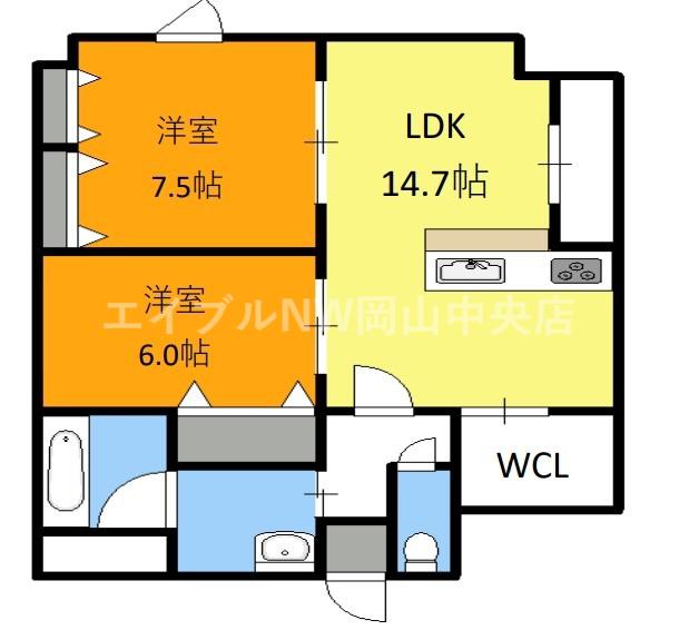 ベンハウス西川緑道公園(2LDK/7階)の間取り写真