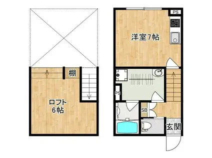 ヴィアーレ(ワンルーム/2階)の間取り写真