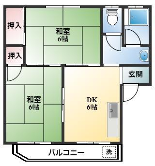 稲地ハイツ(2DK/4階)の間取り写真