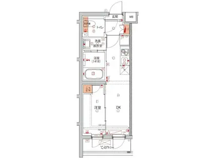 ハーモニーレジデンス中野本町パークサイド(1DK/1階)の間取り写真