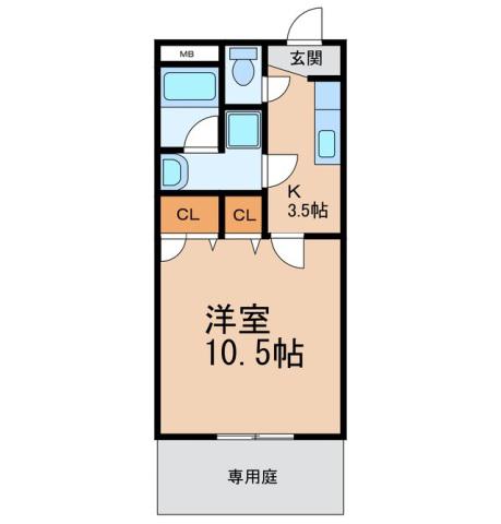 Mグラナート(1K/1階)の間取り写真