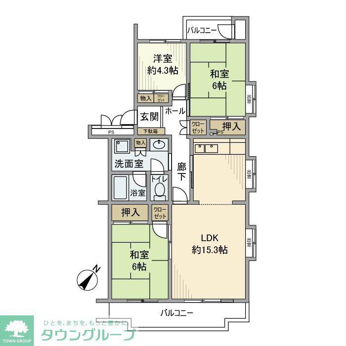 コーポ下鶴間1号棟(3LDK/5階)の間取り写真