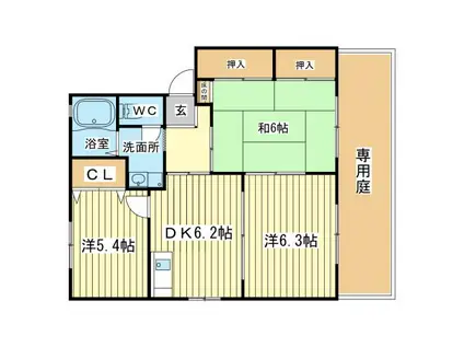 レガートIIA・B(3DK/1階)の間取り写真