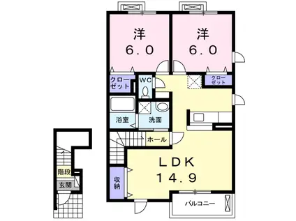 リスティ ストロイエI(2LDK/2階)の間取り写真