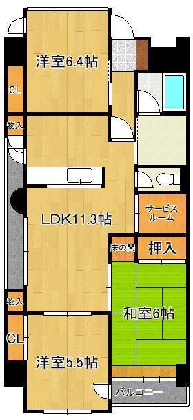 ココガモ&壺壺蒲生(3LDK/4階)の間取り写真