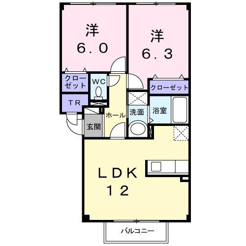 ミニヨン・アンジュII(2LDK/2階)の間取り写真