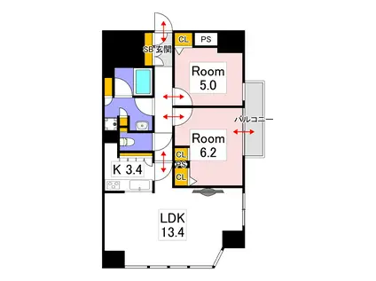 ライオンズタワー岡山表町(2LDK/10階)の間取り写真