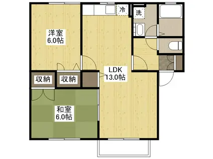 ローズパーク曙 C棟(2LDK/2階)の間取り写真