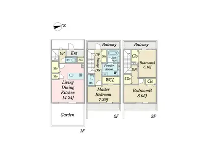レジデンシャルジェム姪浜駅(3LDK/1階)の間取り写真