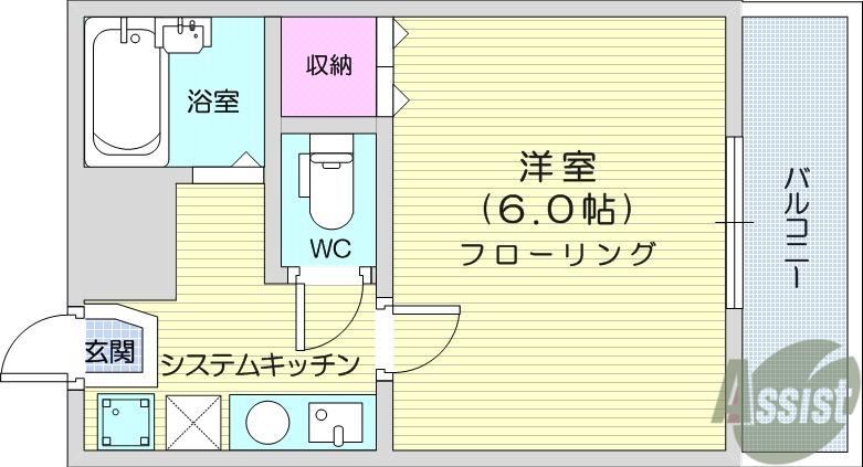 テラス苦竹(1K/5階)の間取り写真