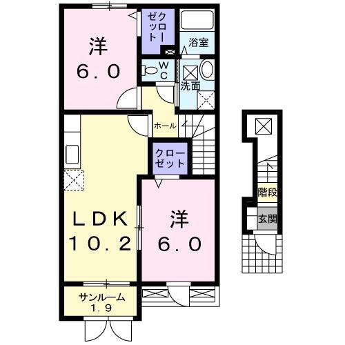 グランデーベル(2LDK/2階)の間取り写真