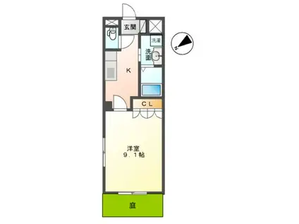 ローザ・オノモン(1K/1階)の間取り写真