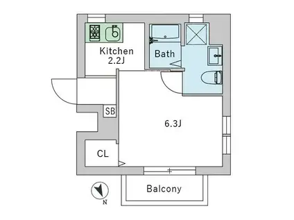 GRANDUO世田谷VI(1K/2階)の間取り写真