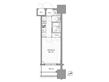 スペーシア梅屋敷(1K/11階)の間取り写真