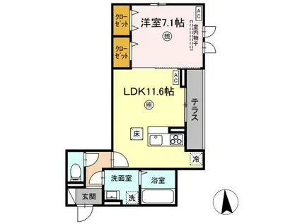 DーROOM MIYAMACHI3(1LDK/1階)の間取り写真