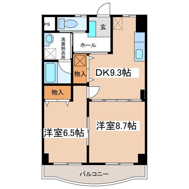 ユーイン井川城(2DK/3階)の間取り写真
