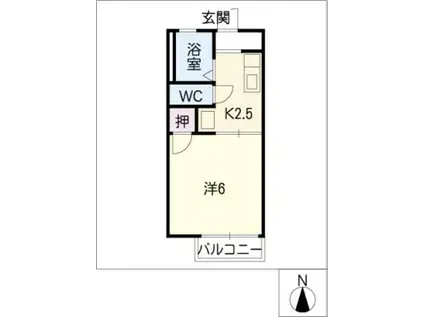 ドミールS(1K/2階)の間取り写真