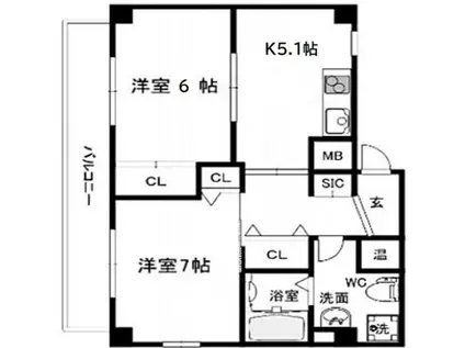 リアライズ昆陽(2K/3階)の間取り写真