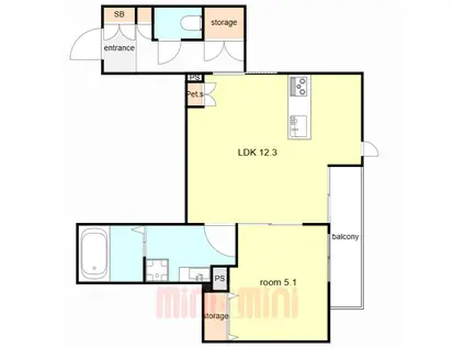 LA VITA摂津本山(1LDK/4階)の間取り写真