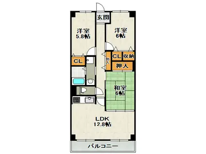 ヴィオレット宝塚(3LDK/6階)の間取り写真
