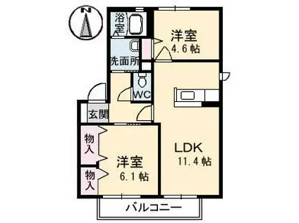 バリュージュサンヨーA棟(2LDK/2階)の間取り写真