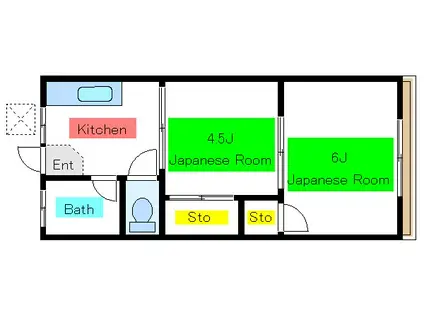 美幸荘(2K/2階)の間取り写真
