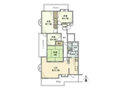 新ゆりグリーンタウン 楠街区(4LDK/1階)の間取り写真