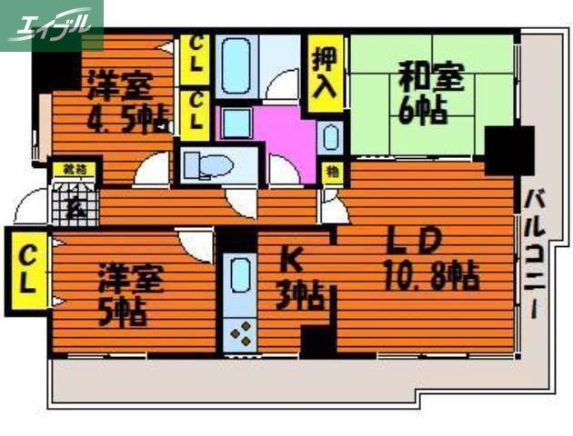 ファミールタワープラザ岡山(3LDK/26階)の間取り写真