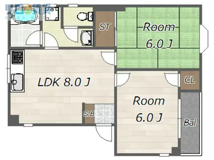 TNハイツ(2LDK/2階)の間取り写真