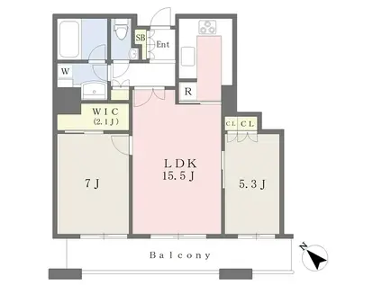 汐留  タワーマンション  南西向き 2LDK(2LDK/7階)の間取り写真