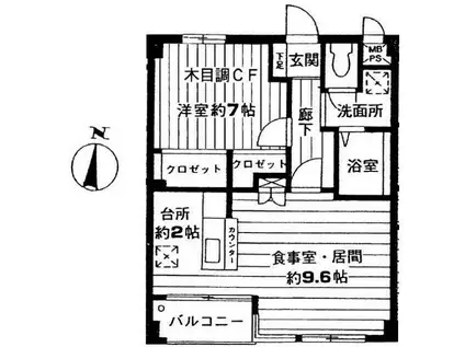 ジュネス松戸(1LDK/2階)の間取り写真