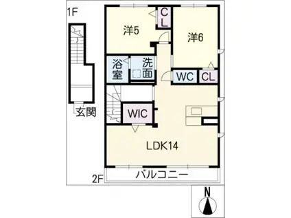 GRACE B棟(2LDK/2階)の間取り写真