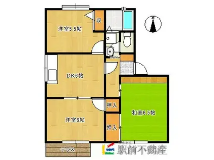 ドミール鍋島B棟(3DK/2階)の間取り写真