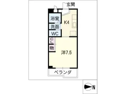 ステージワン(1K/4階)の間取り写真
