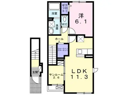 サンビームス ヒーリング(1LDK/2階)の間取り写真