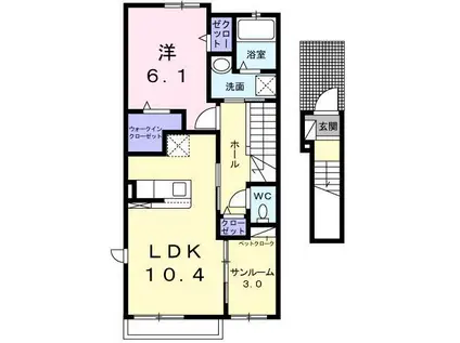 南新木ヒルズハイツ2(1LDK/2階)の間取り写真