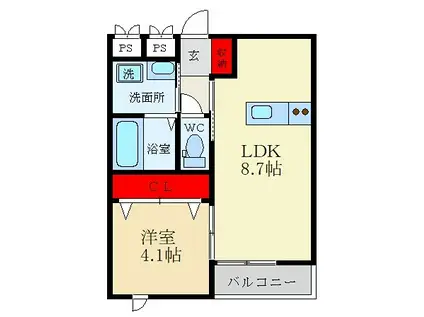 CHERRYBLOSSOM川原町(1LDK/3階)の間取り写真