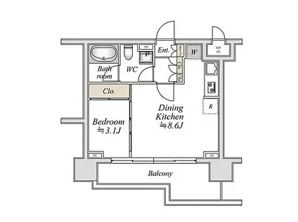 ドゥーエ日本橋(1LDK/8階)の間取り写真