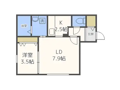 PROGRESS東区役所前(1LDK/2階)の間取り写真