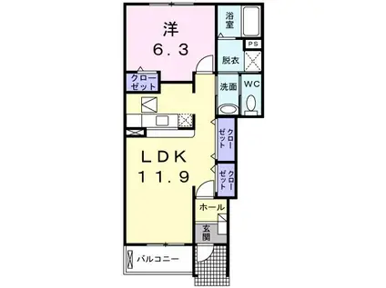 ヴィオラ B(1LDK/1階)の間取り写真