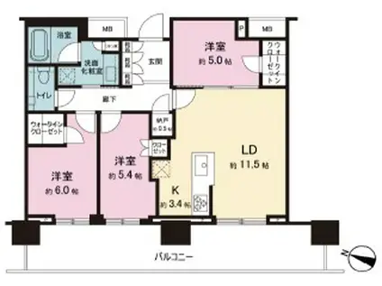 プラウドタワー目黒MARC(3LDK/26階)の間取り写真