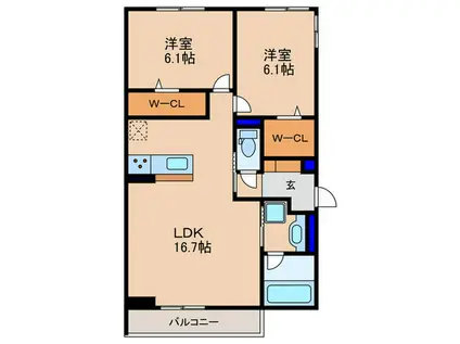 -ROOM大路(2LDK/2階)の間取り写真