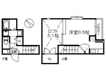 ティーグル九研 327(1K/2階)の間取り写真