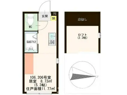 ハーモニーテラス東陽IV(ワンルーム/1階)の間取り写真