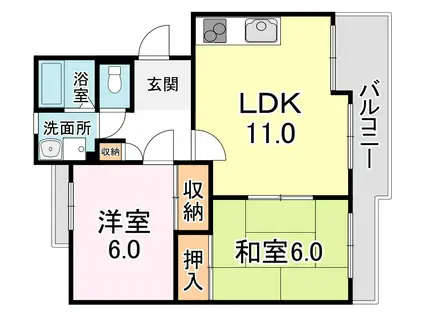 アルカディア中島(2LDK/2階)の間取り写真