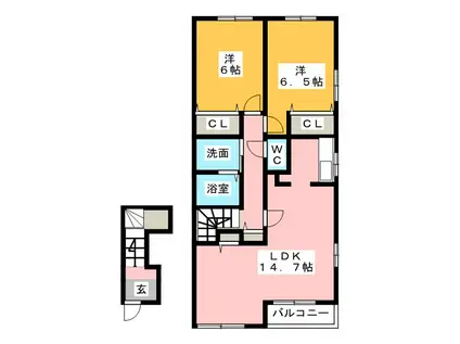 ミルトハーモニーA・B(2LDK/2階)の間取り写真