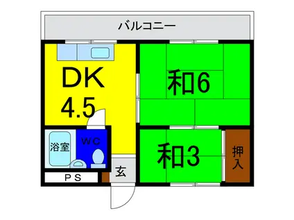 もと喜ハイツ(2DK/2階)の間取り写真