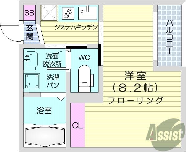 AZUL塩釜3(1K/1階)の間取り写真